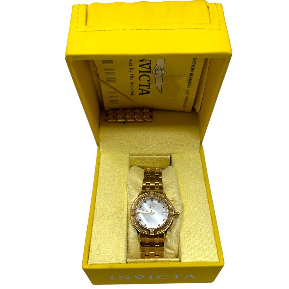 Invicta Angel Women’s Gold Tone Crystal Accent Watch Mother of Pearl Dial